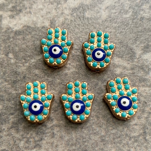 Sarrah Jewelry - New 5 Individual Positive Energy Good Luck Evil Eye Hamsa Hand of Fatima Beads